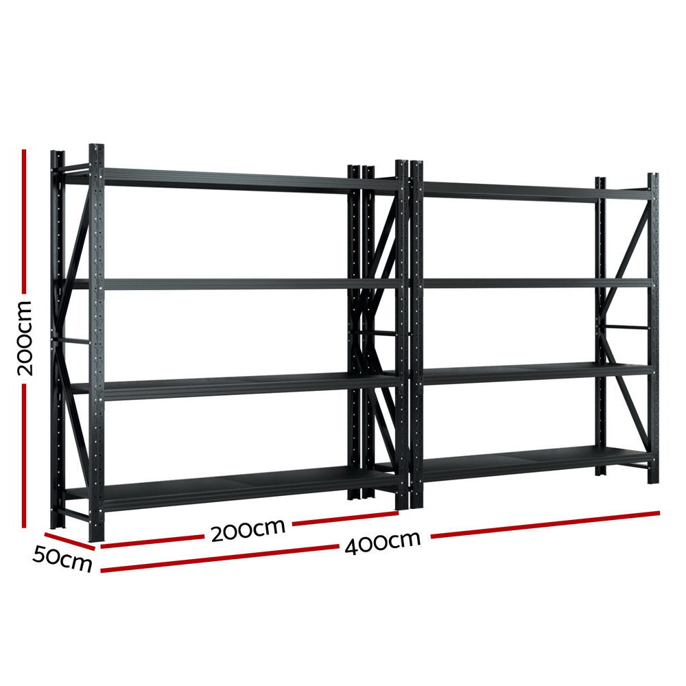 Giantz 4Mx2M Garage Shelving Warehouse Rack Black-Tools > Tools Storage > Wall Storage Racks-PEROZ Accessories