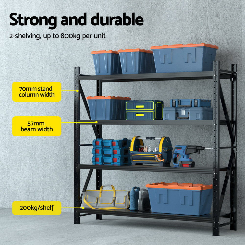 Giantz 4Mx2M Garage Shelving Warehouse Rack Black-Tools > Tools Storage > Wall Storage Racks-PEROZ Accessories