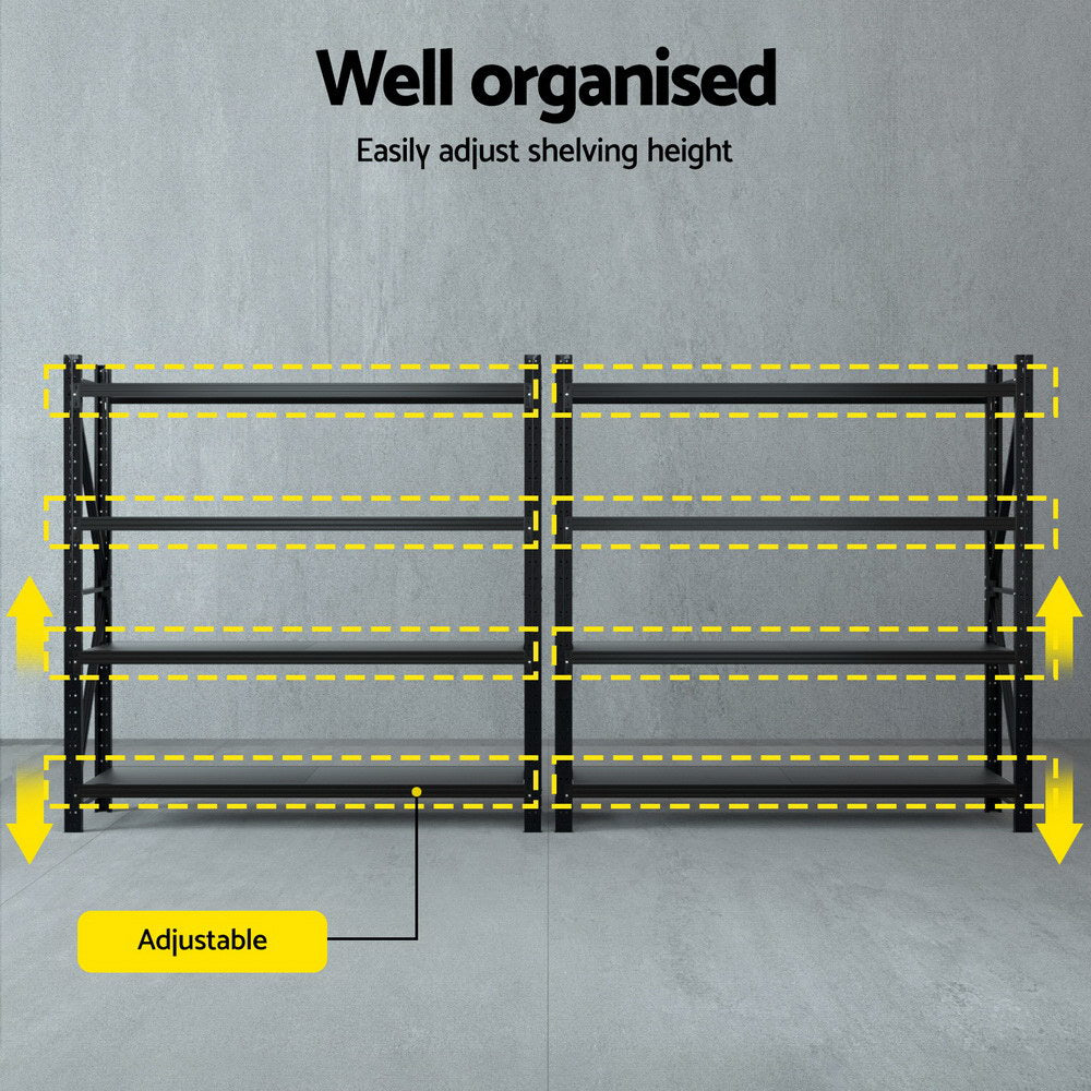 Giantz 4Mx2M Garage Shelving Warehouse Rack Black-Tools > Tools Storage > Wall Storage Racks-PEROZ Accessories