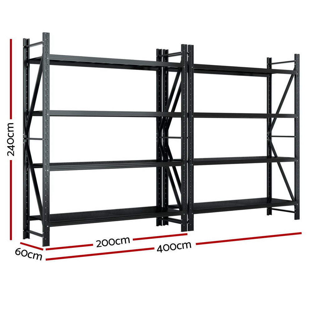 Giantz 4Mx2.4M Garage Shelving Warehouse Rack Black-Tools > Tools Storage > Wall Storage Racks-PEROZ Accessories