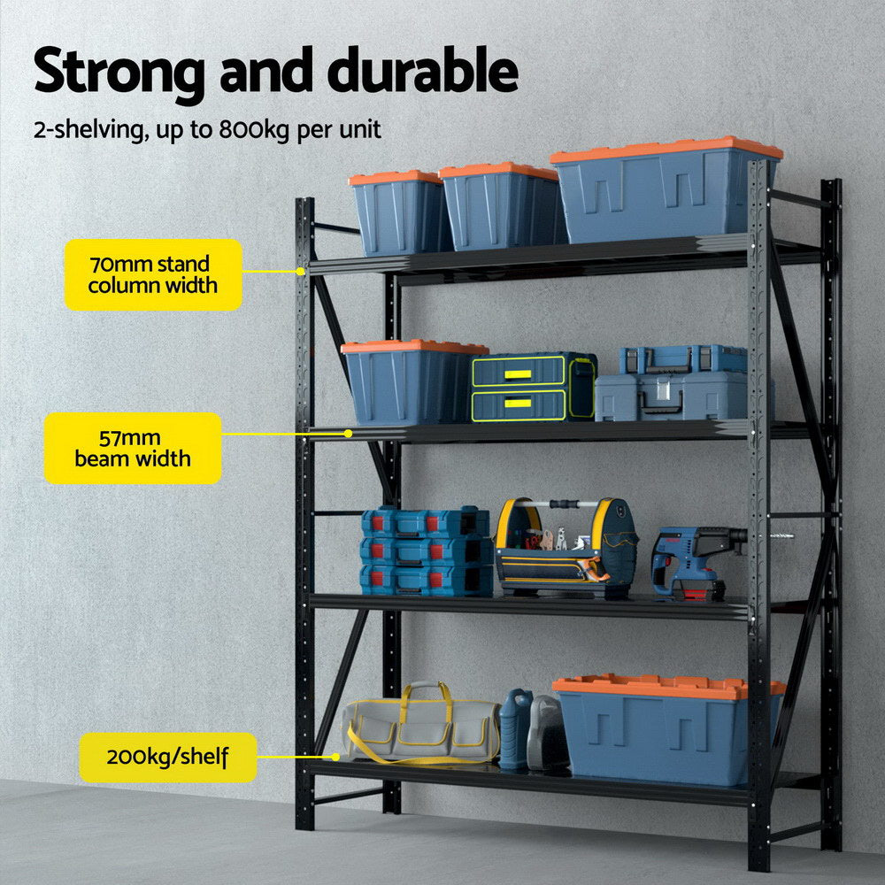 Giantz 4Mx2.4M Garage Shelving Warehouse Rack Black-Tools > Tools Storage > Wall Storage Racks-PEROZ Accessories