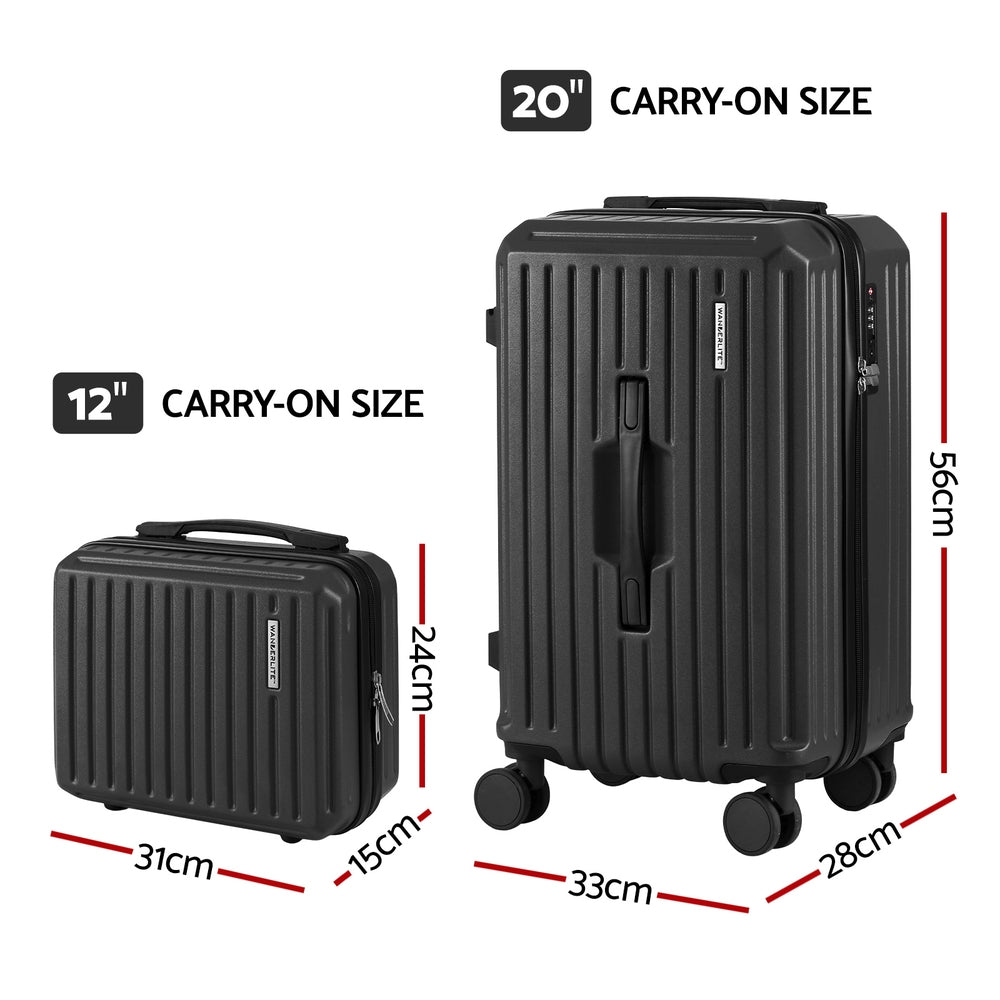 Wanderlite 2pcs Trunk Luggage Suitcase Travel Carry On TSA Lock 12" 20" Black-Home & Garden > Travel > Suitcases-PEROZ Accessories