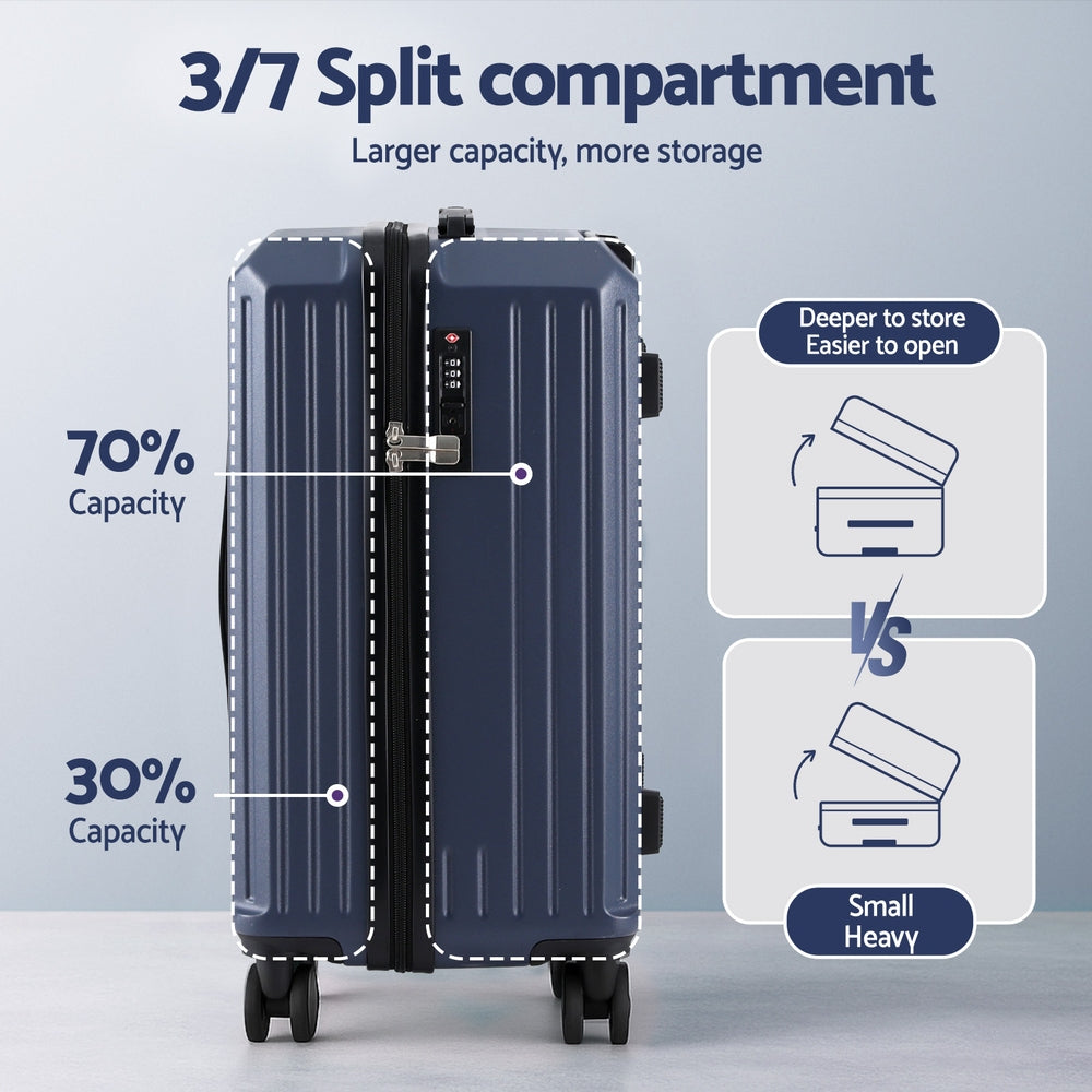 Wanderlite 2pcs Trunk Luggage Suitcase Travel Carry On TSA Lock 12" 20" Navy-Home & Garden > Travel > Suitcases-PEROZ Accessories