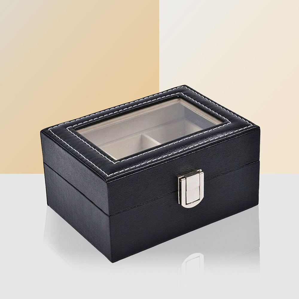 Watch Box Organizer Case Jewelry Display Tray Glass Top PU Leather(2 Slot)-Watch Accessories-PEROZ Accessories