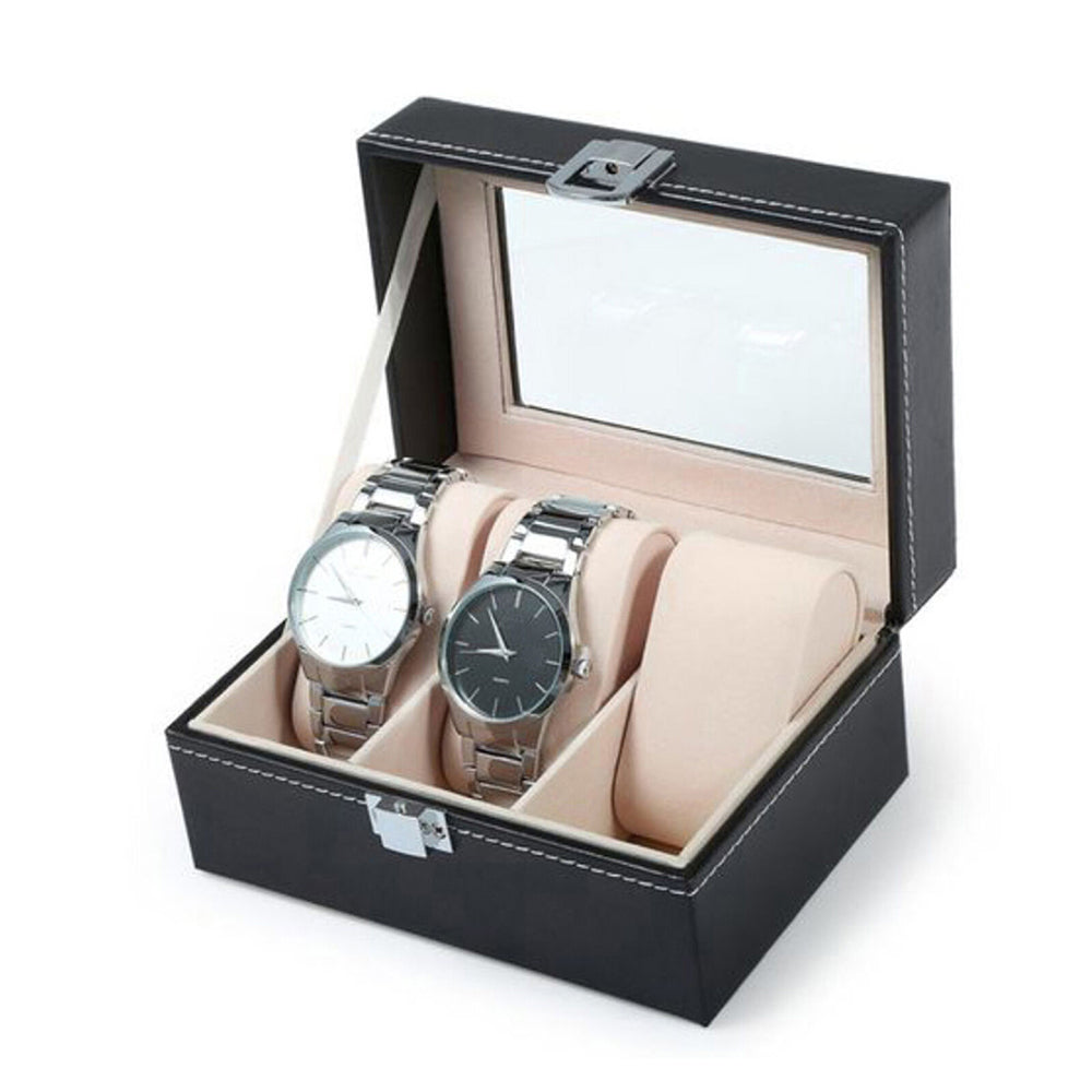 Watch Box Organizer Case Jewelry Display Tray Glass Top PU Leather(2 Slot)-Watch Accessories-PEROZ Accessories