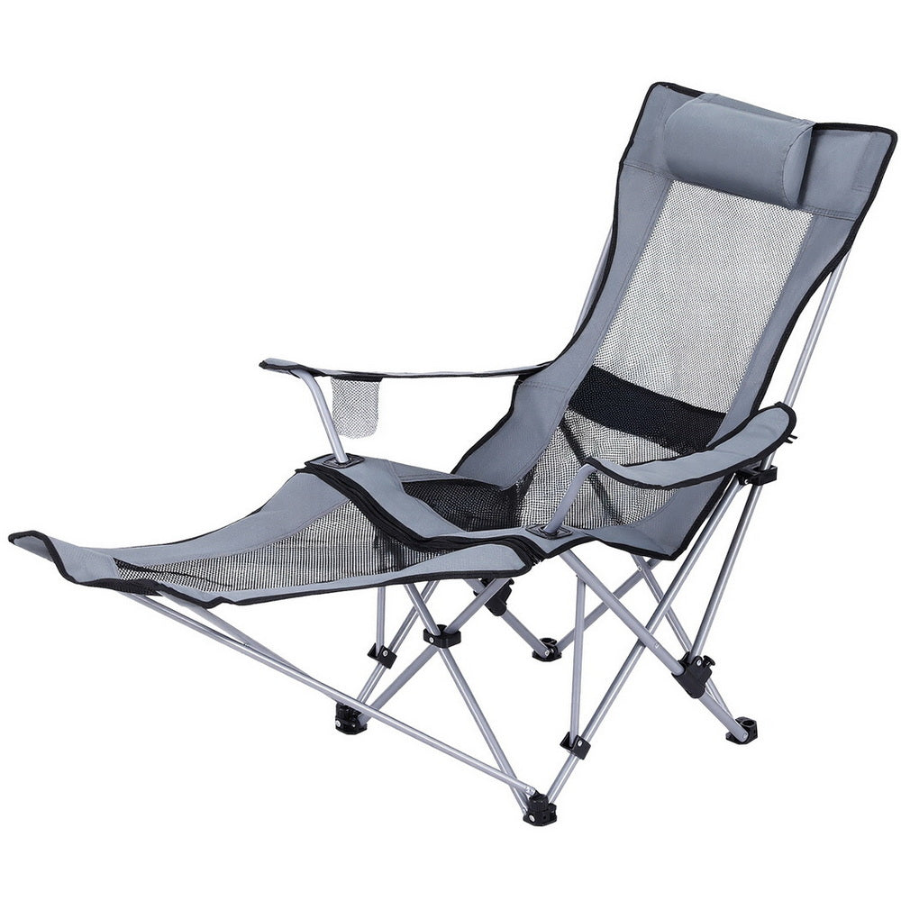 Weisshorn Camping Chair Adjustable Reclining Portable Outdoor Folding Chair Grey-Furniture > Outdoor > Outdoor Chairs-PEROZ Accessories