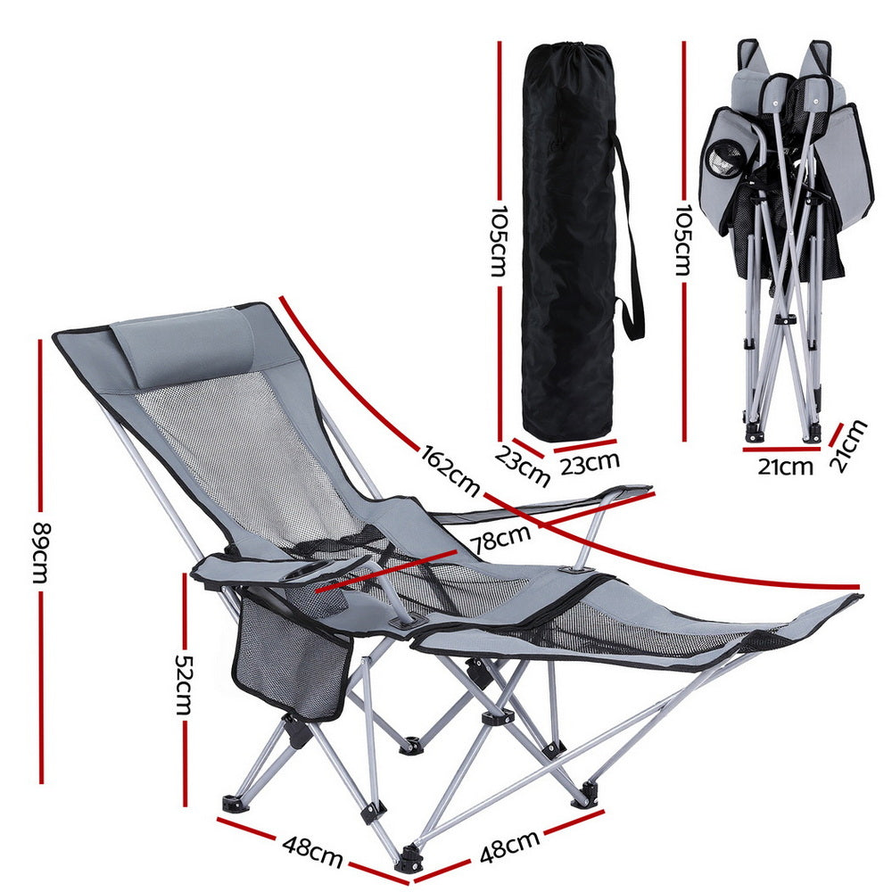 Weisshorn Camping Chair Adjustable Reclining Portable Outdoor Folding Chair Grey-Furniture > Outdoor > Outdoor Chairs-PEROZ Accessories