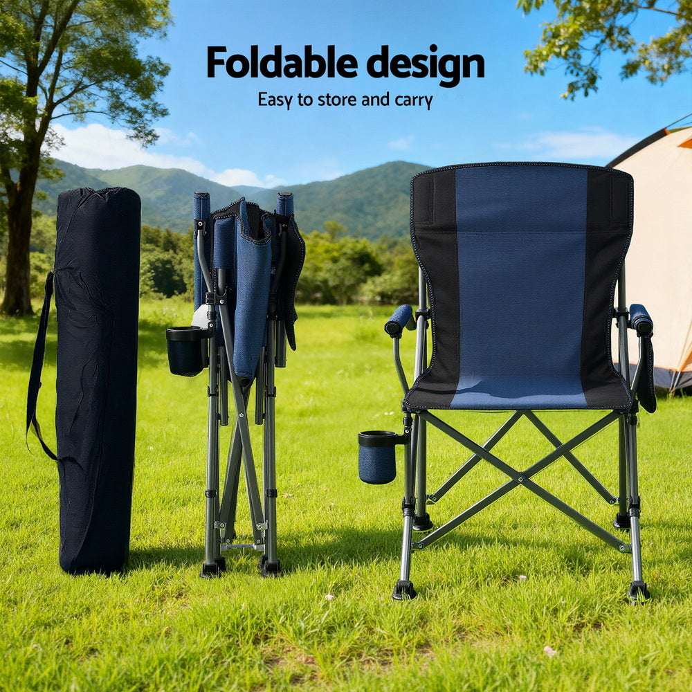 Weisshorn Camping Chair Folding Outdoor Portable Seat Lightweight Beach Picnic Fishing Capacity 120KG Navy Blue-Furniture > Outdoor > Outdoor Chairs-PEROZ Accessories