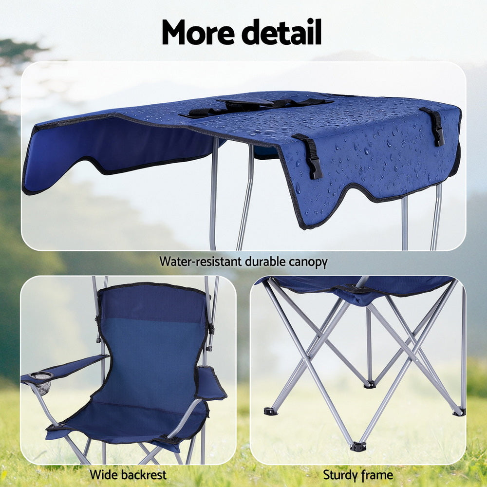 Weisshorn Camping Chair With Canopy Folding Outdoor Portable Seat Lightweight Beach Picnic Fishing Capacity 120KG Navy Blue-Furniture > Outdoor > Outdoor Chairs-PEROZ Accessories