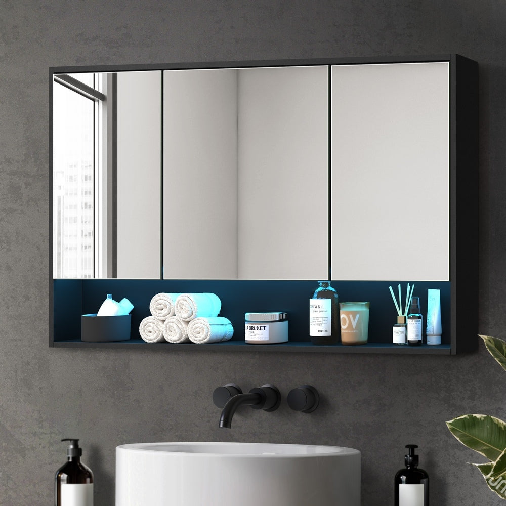 Welba Bathroom Mirror Cabinet LED Wall Storage 1200x750mm Black-Bathroom Cabinet-PEROZ Accessories
