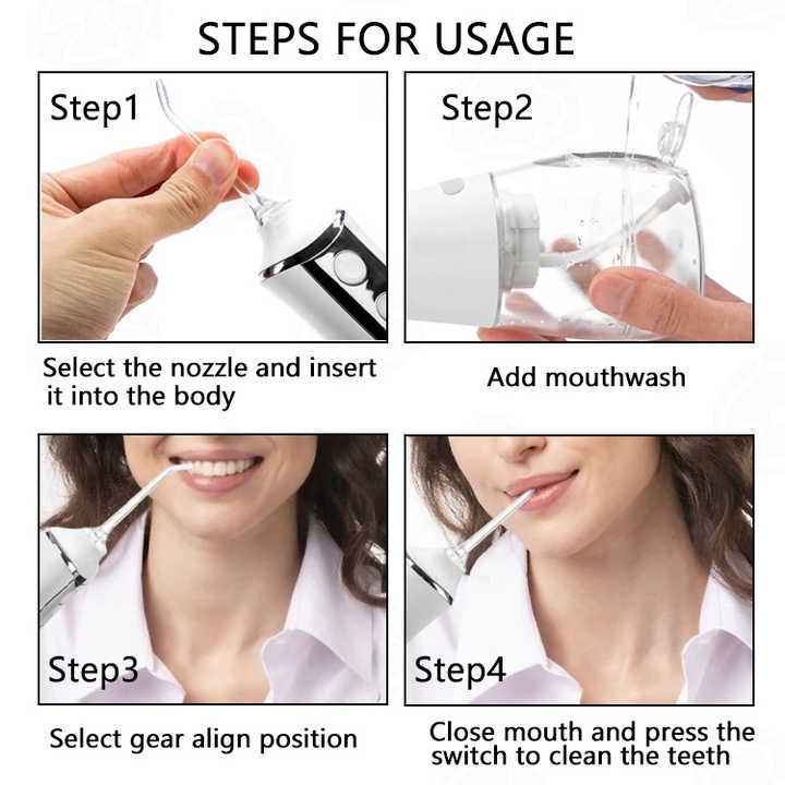 White 300ML Cordless Water Flosser with 5 Nozzles - Rechargeable Portable Oral Irrigator-Oral Care-PEROZ Accessories