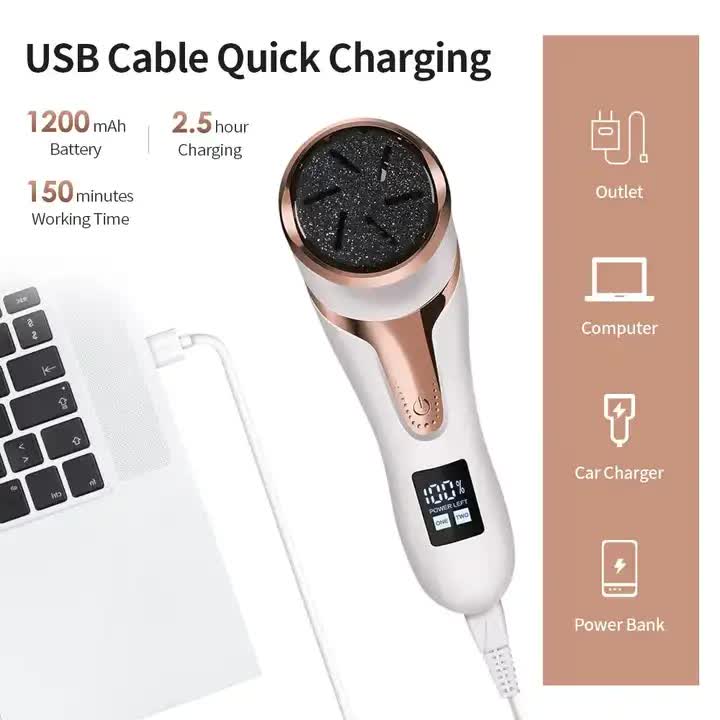 White Electric Foot Callus Remover - Rechargeable Waterproof Pedicure Tool with Automatic Dead Skin Removal-Foot Care-PEROZ Accessories