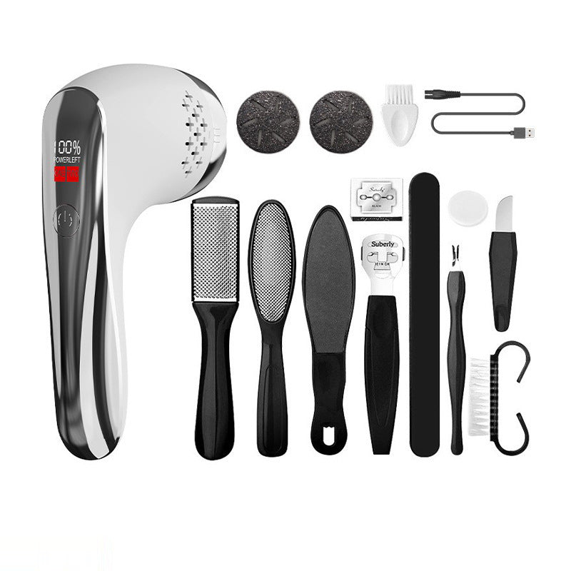 White Rechargeable Electric Foot Grinder with Suction - Complete 10-Piece Pedicure Kit-Foot Care-PEROZ Accessories