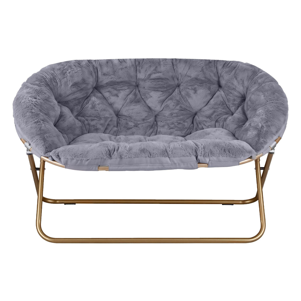 Artiss Double Saucer Chair Soft Faux Fur Lounge Foldable Oversize Chair for Bedroom Grey-Furniture > Bar Stools & Chairs > Arm Chairs & Recliners-PEROZ Accessories