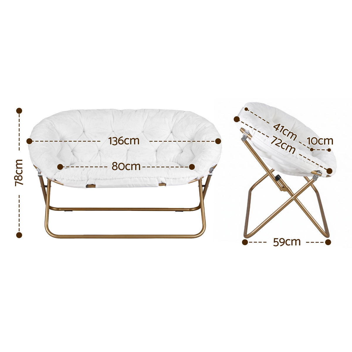 Artiss Double Saucer Chair Soft Faux Fur Lounge Foldable Oversize Chair for Bedroom White-Furniture > Bar Stools & Chairs > Arm Chairs & Recliners-PEROZ Accessories