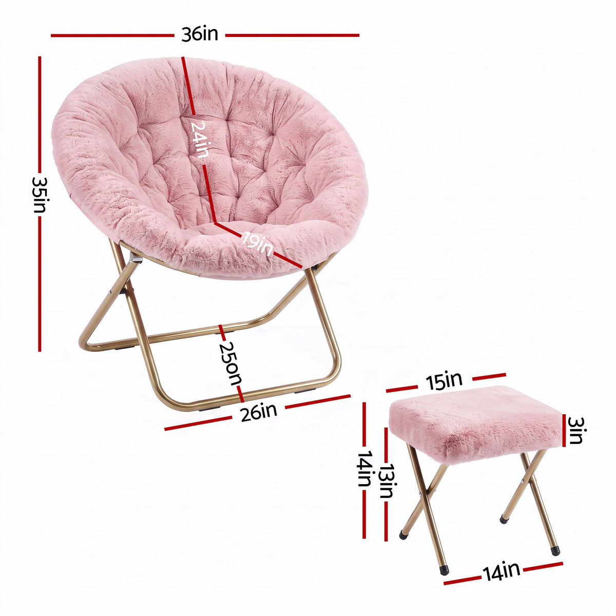 Artiss Comfy Saucer Chair Soft Faux Fur Foldable Accent Chair with Ottoman Pink-Furniture > Bar Stools & Chairs > Arm Chairs & Recliners-PEROZ Accessories