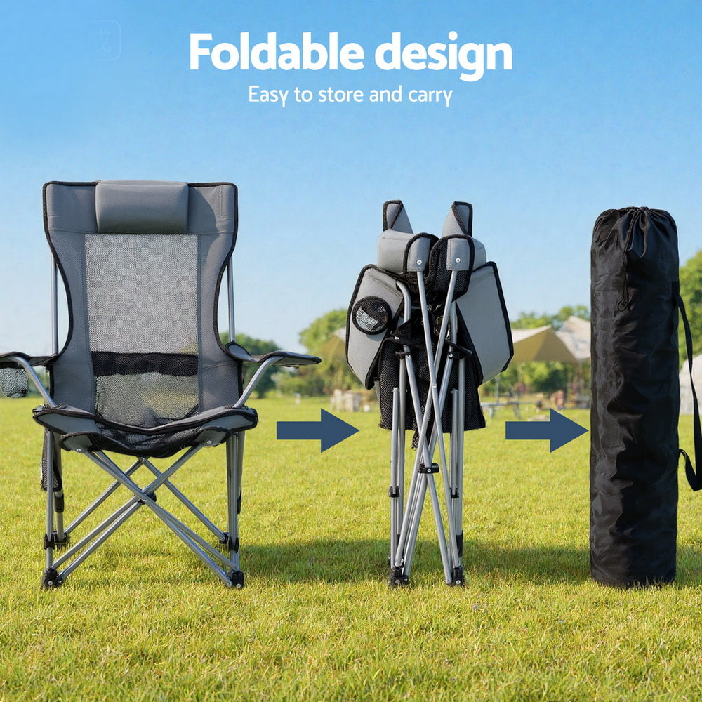 Weisshorn Camping Chair Adjustable Reclining Portable Outdoor Folding Chair Grey-Furniture > Outdoor > Outdoor Chairs-PEROZ Accessories