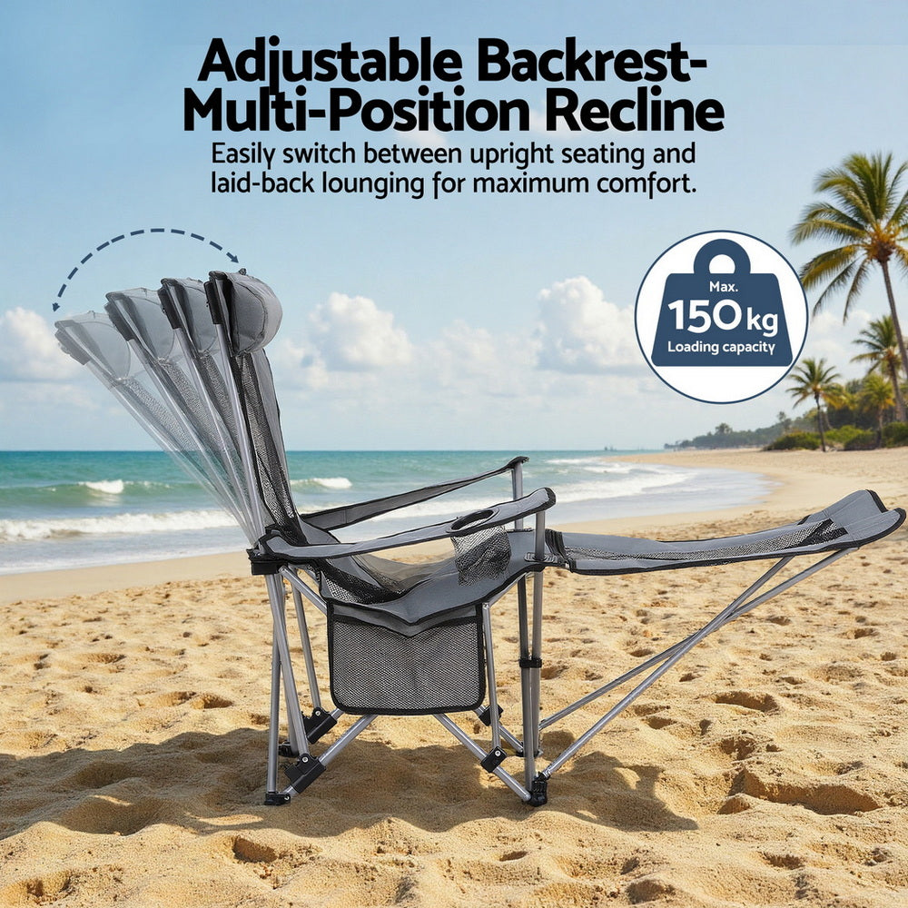 Weisshorn Camping Chair Adjustable Reclining Portable Outdoor Folding Chair Grey-Furniture > Outdoor > Outdoor Chairs-PEROZ Accessories