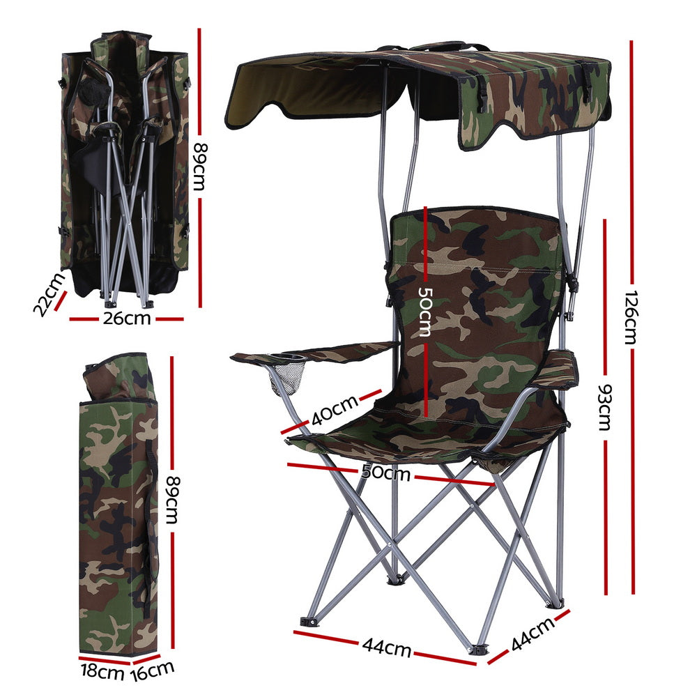Weisshorn Camping Chair With Canopy Folding Outdoor Portable Seat Lightweight Beach Picnic Fishing Capacity 120KG Army Green-Furniture > Outdoor > Outdoor Chairs-PEROZ Accessories