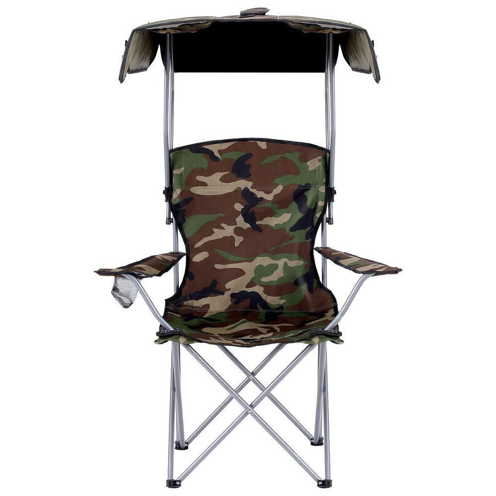 Weisshorn Camping Chair With Canopy Folding Outdoor Portable Seat Lightweight Beach Picnic Fishing Capacity 120KG Army Green-Furniture > Outdoor > Outdoor Chairs-PEROZ Accessories