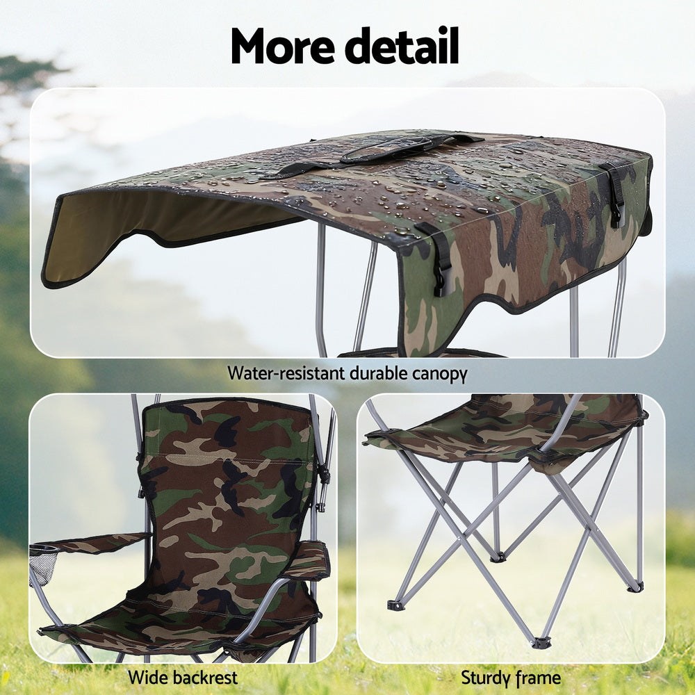 Weisshorn Camping Chair With Canopy Folding Outdoor Portable Seat Lightweight Beach Picnic Fishing Capacity 120KG Army Green-Furniture > Outdoor > Outdoor Chairs-PEROZ Accessories