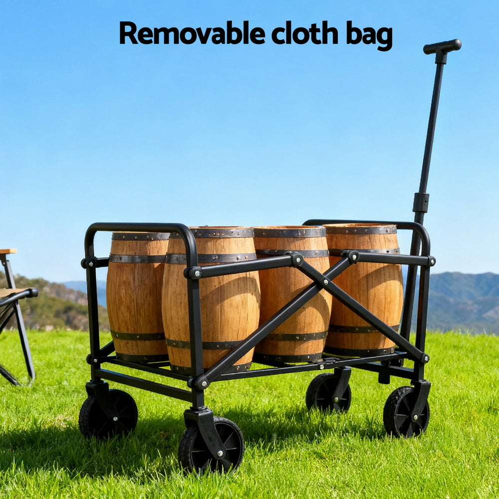 Gardeon Garden Cart Folding Trolley Camping Wagon Barrow Outdoor Beach Black-Home & Garden > Garden Tools > Spreaders & Wheelbarrows-PEROZ Accessories