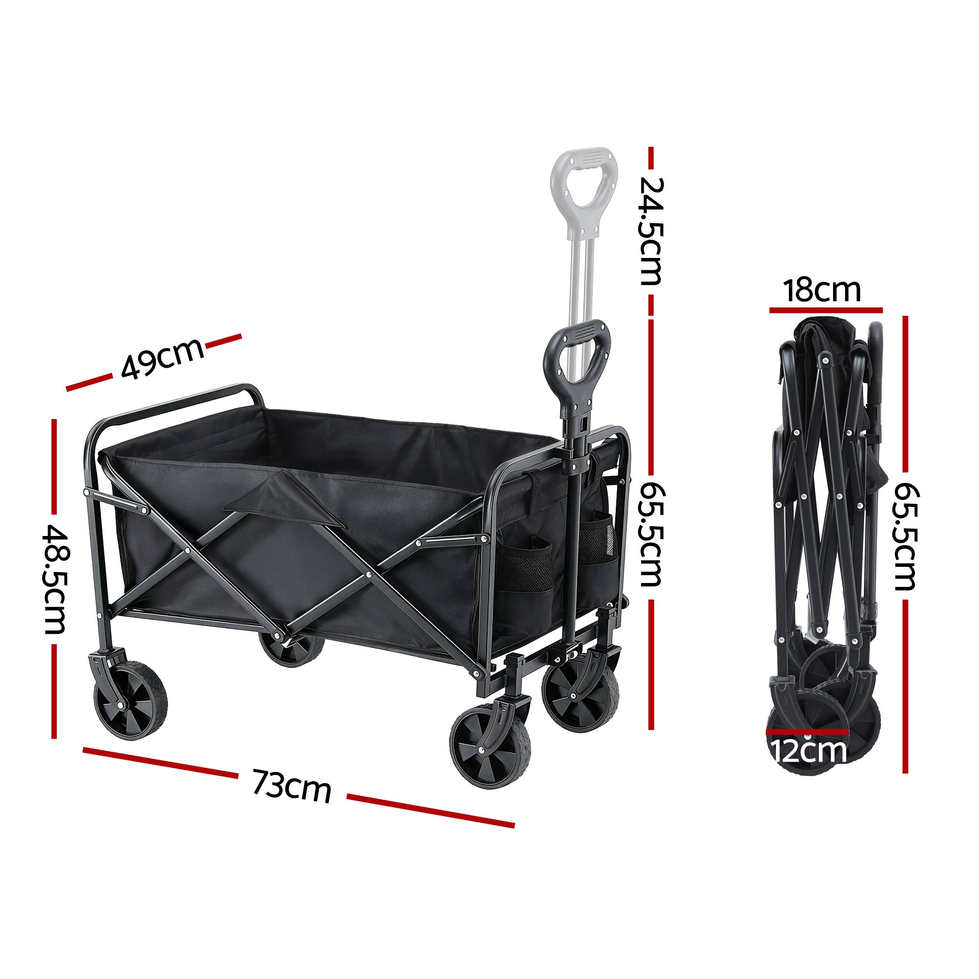 Gardeon Garden Cart Folding Trolley Camping Wagon Barrow Outdoor Beach Black-Home & Garden > Garden Tools > Spreaders & Wheelbarrows-PEROZ Accessories