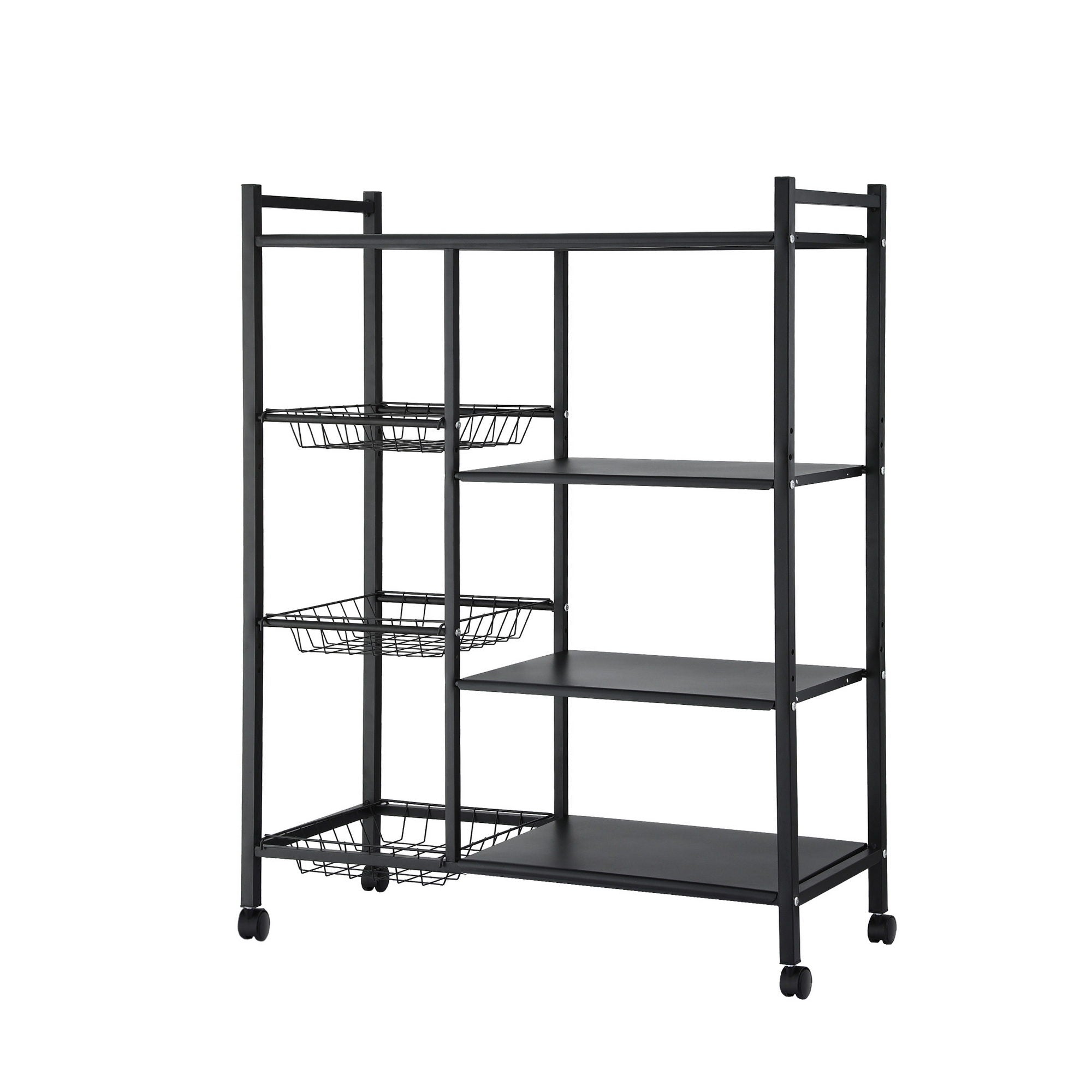 Artiss 4-Tier Kitchen Rack Microwave Bakers Storage Shelf with 3 Baskets Wheels-Appliances > Kitchen Appliances > Kitchen Appliance Accessories-PEROZ Accessories