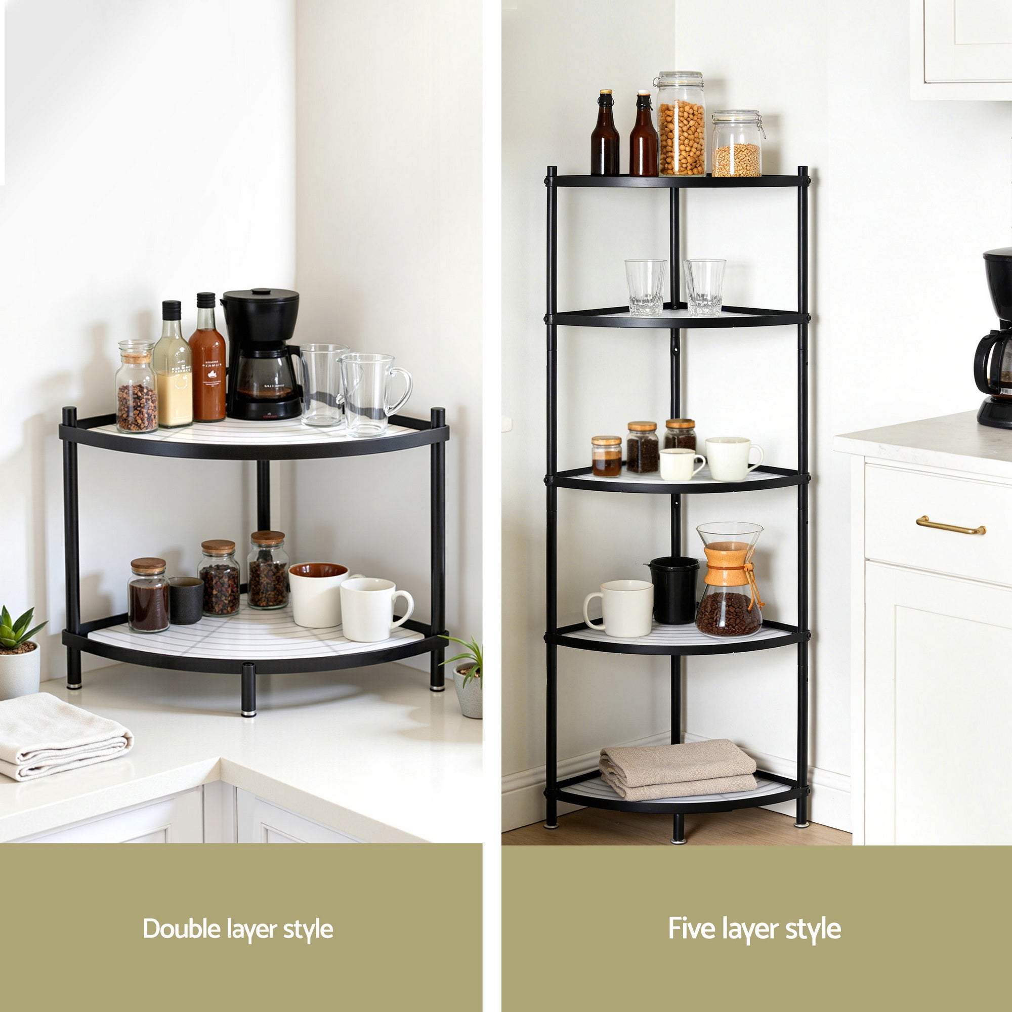 Artiss 5-Tier Kitchen Corner Shelf Rack Stand Microwave Metal Storage Shelves-Appliances > Kitchen Appliances > Kitchen Appliance Accessories-PEROZ Accessories
