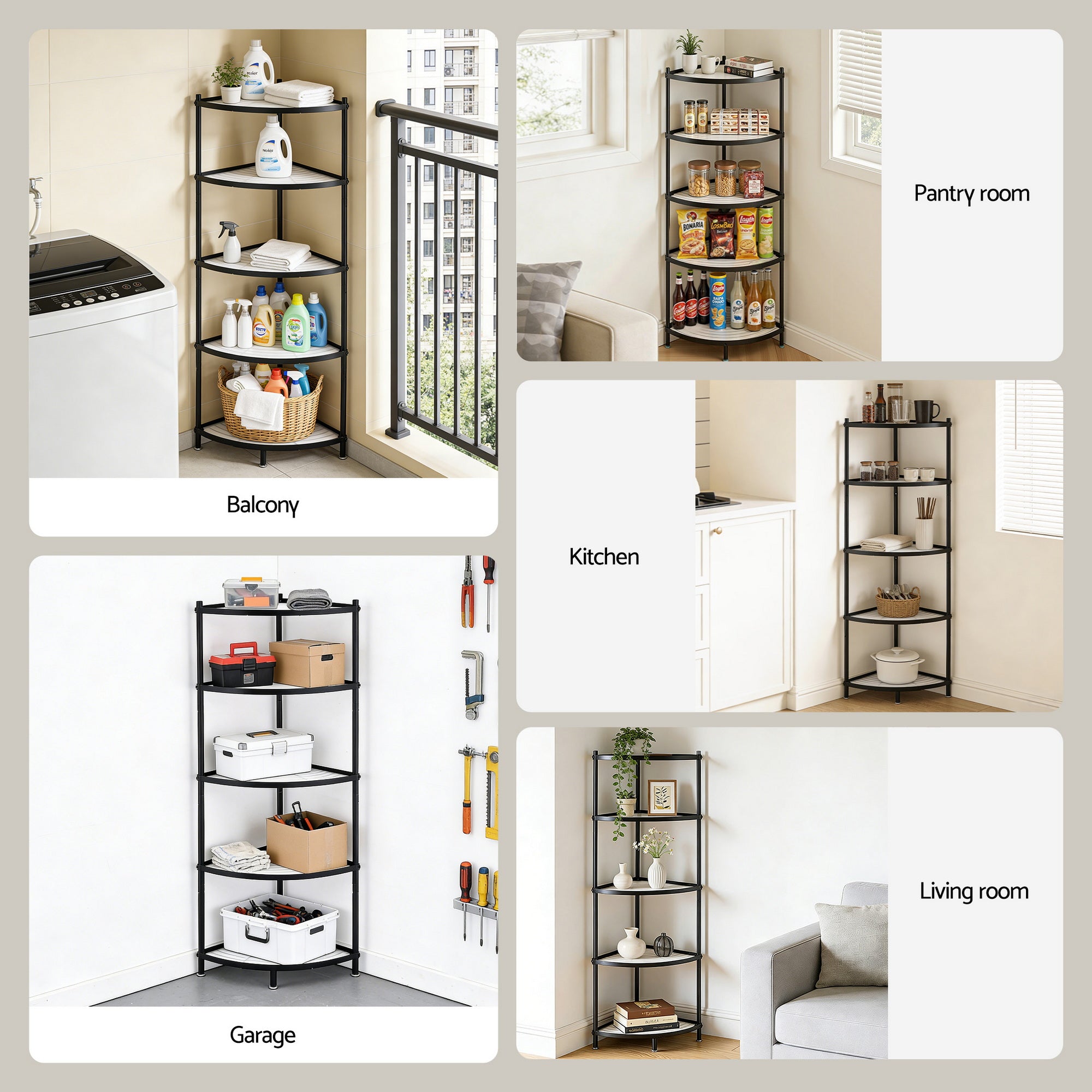 Artiss 5-Tier Kitchen Corner Shelf Rack Stand Microwave Metal Storage Shelves-Appliances > Kitchen Appliances > Kitchen Appliance Accessories-PEROZ Accessories