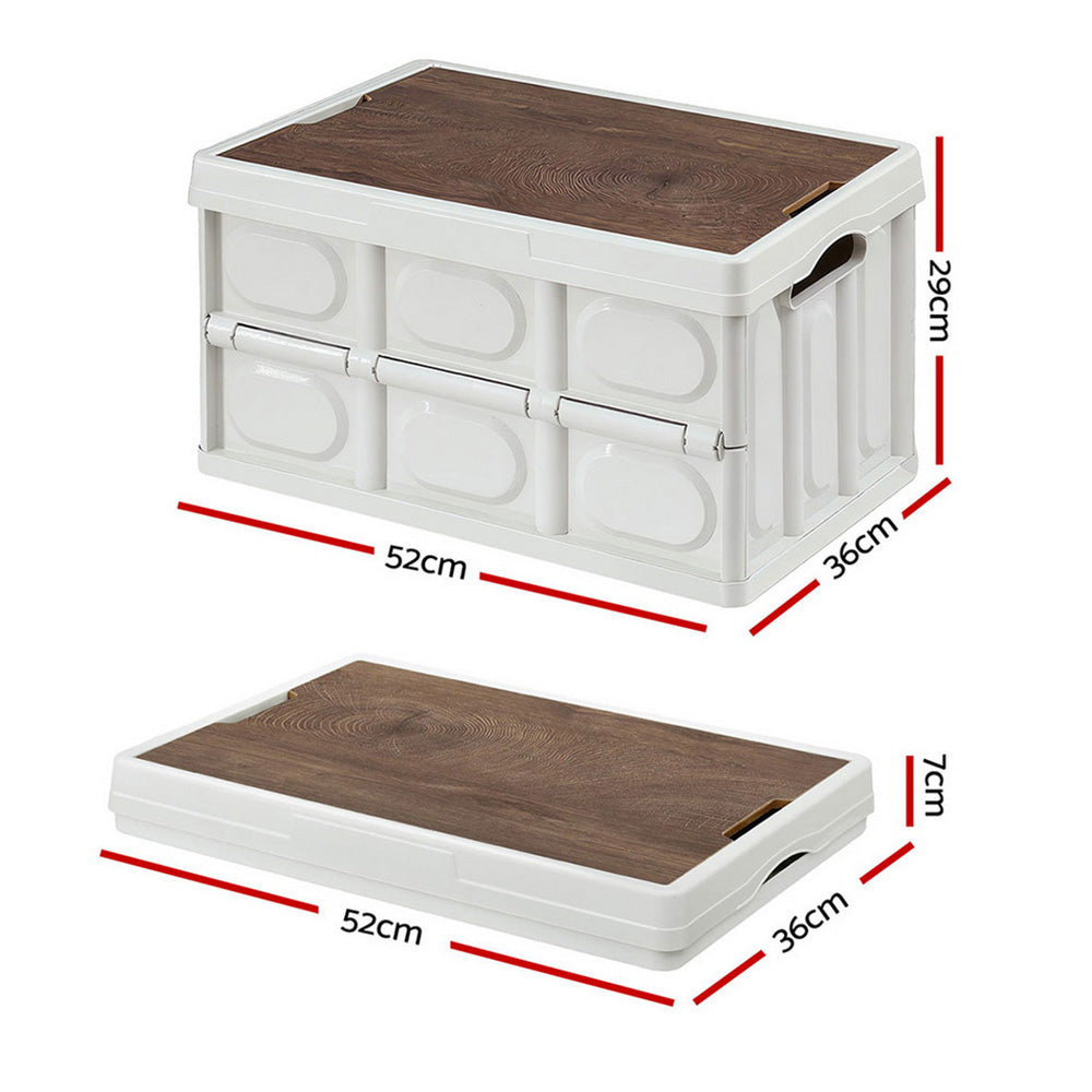 Gardeon Collapsible Outdoor Storage Box 50L Stackable Folding Camping Organizer Plywood Lid Beige-Home & Garden > Storage > Storage Boxes-PEROZ Accessories