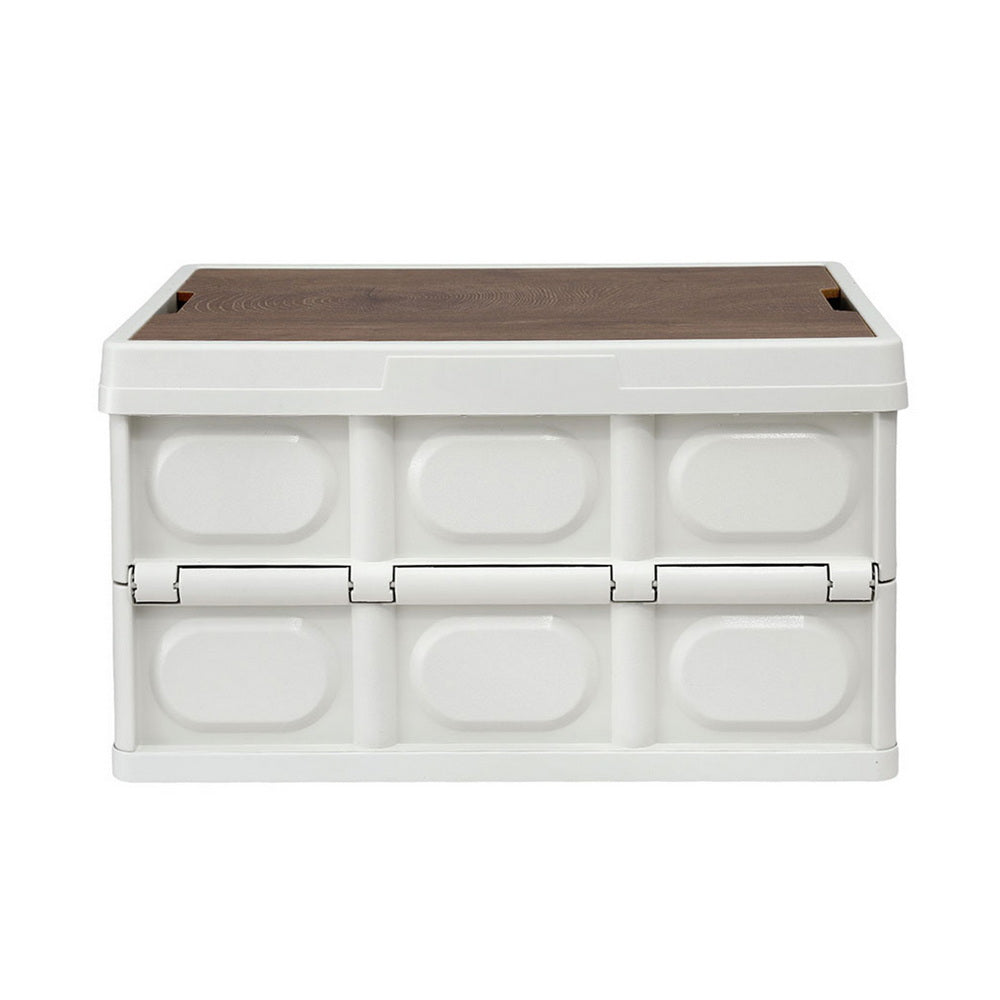 Gardeon Collapsible Outdoor Storage Box 50L Stackable Folding Camping Organizer Plywood Lid Beige-Home & Garden > Storage > Storage Boxes-PEROZ Accessories