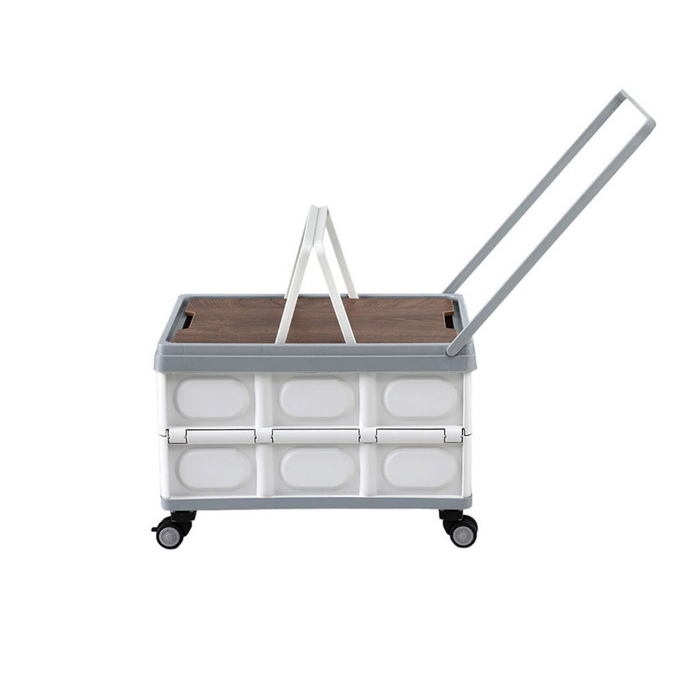 Gardeon Collapsible Outdoor Storage Box 54L Stackable Folding Camping Organizer Wheels Plywood Lid Beige-Home & Garden > Storage > Storage Boxes-PEROZ Accessories