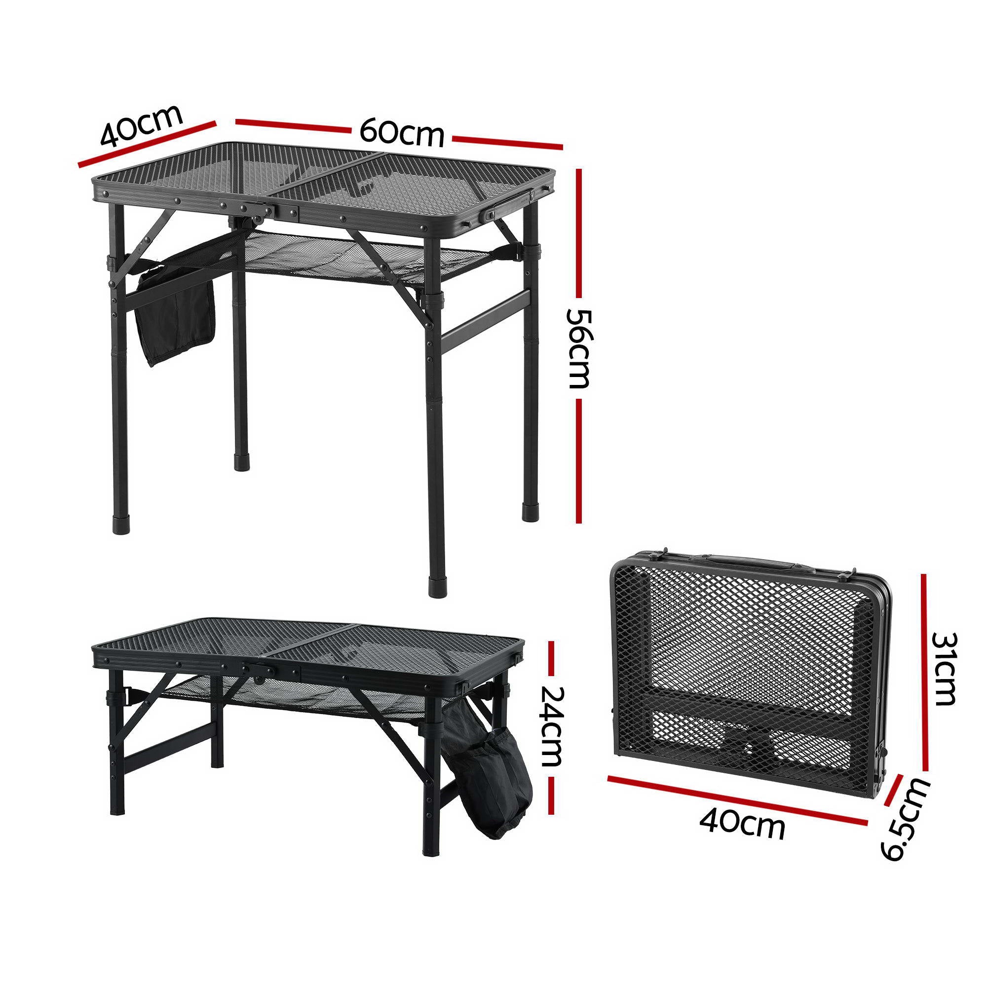 Gardeon BBQ Camp Table, 60*40*56 Portable Foldable Lightweight Grill Outdoor Metal Table 2.5kg-Outdoor Recreation > Camping > Camping Appliances-PEROZ Accessories