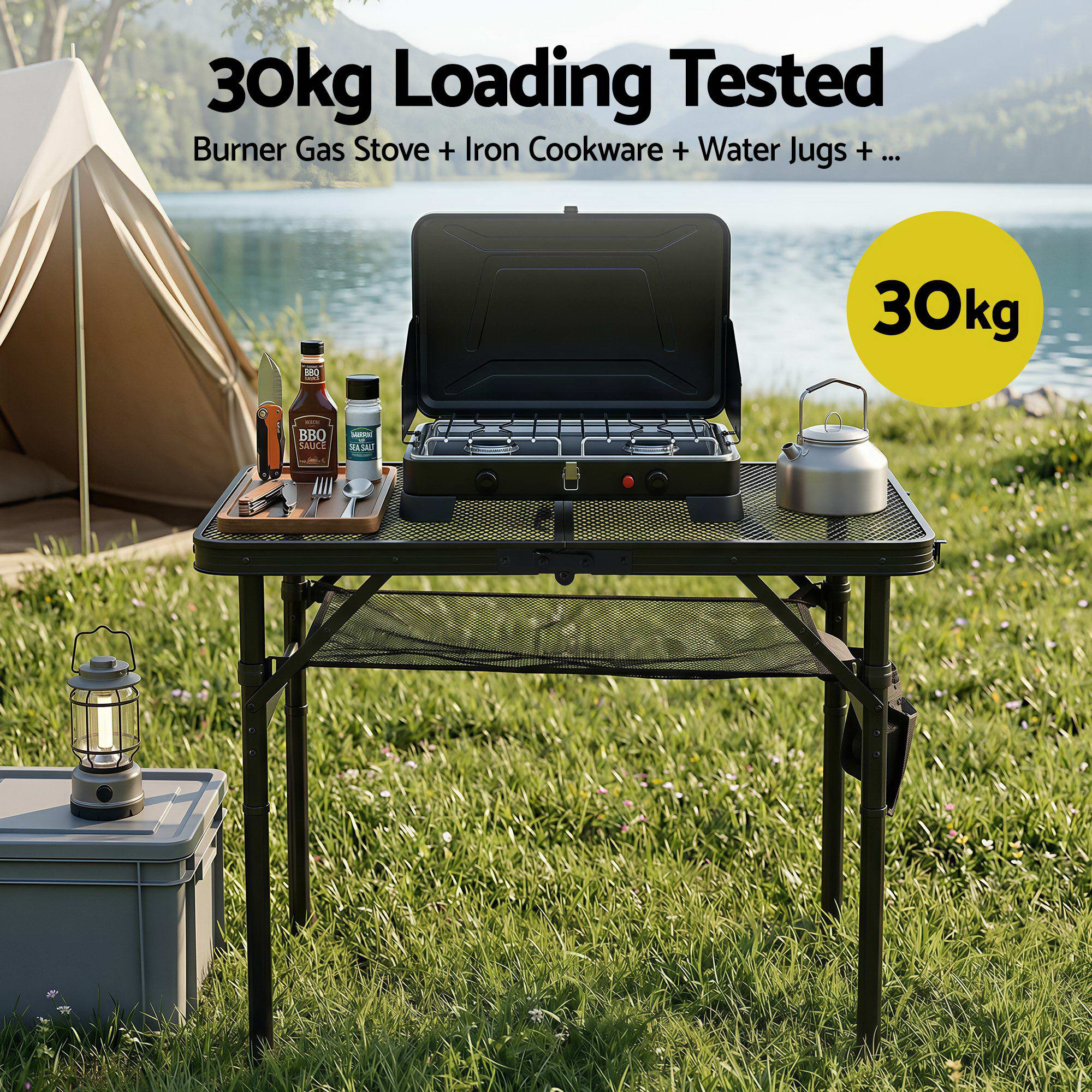 Gardeon BBQ Camp Table, 60*40*56 Portable Foldable Lightweight Grill Outdoor Metal Table 2.5kg-Outdoor Recreation > Camping > Camping Appliances-PEROZ Accessories