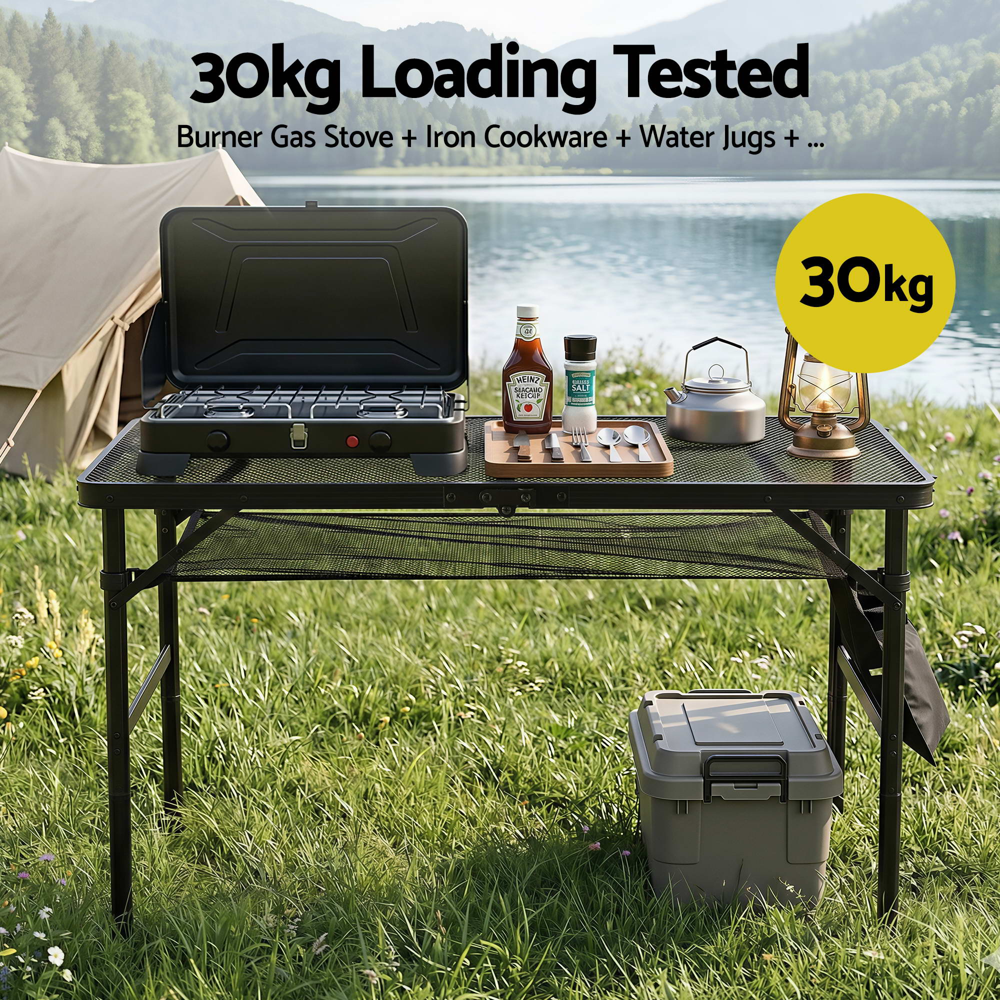Gardeon BBQ Camp Table, 90*60*66 Portable Foldable Lightweight Grill Outdoor Metal Table 3.9kg-Outdoor Recreation > Camping > Camping Appliances-PEROZ Accessories