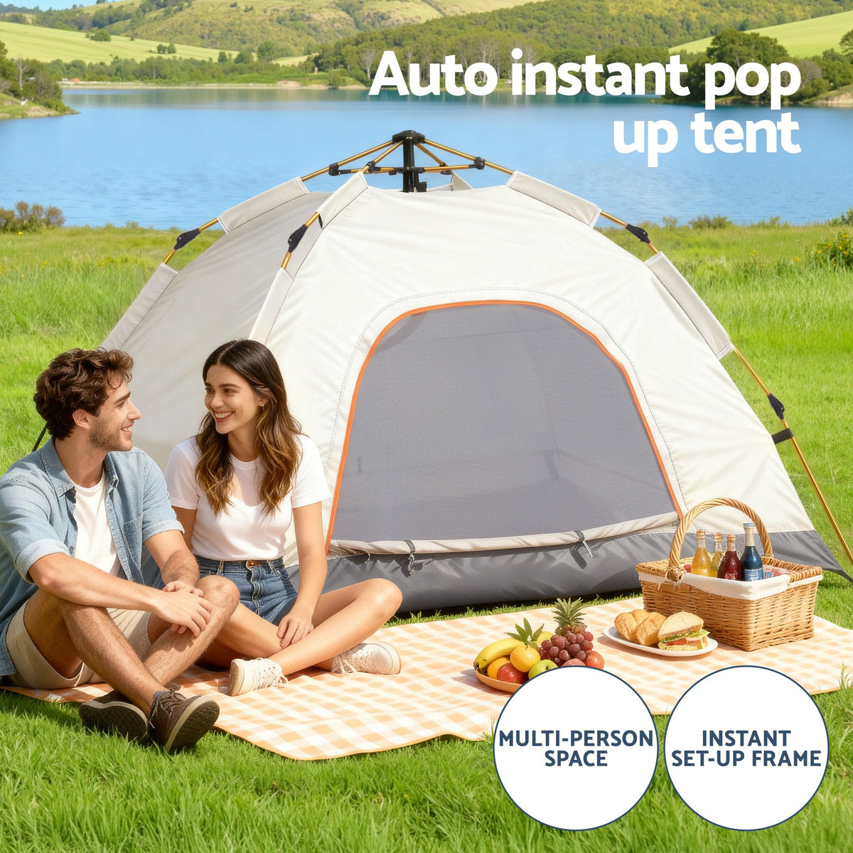 Weisshorn Camping Tent Instant Tent Pop up 2 Person Outdoor Hiking Tents Hiking Beige-Outdoor Recreation > Camping > Tents-PEROZ Accessories