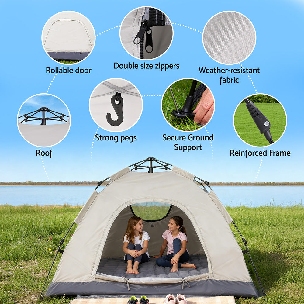 Weisshorn Camping Tent Instant Tent Pop up 2 Person Outdoor Hiking Tents Hiking Beige-Outdoor Recreation > Camping > Tents-PEROZ Accessories