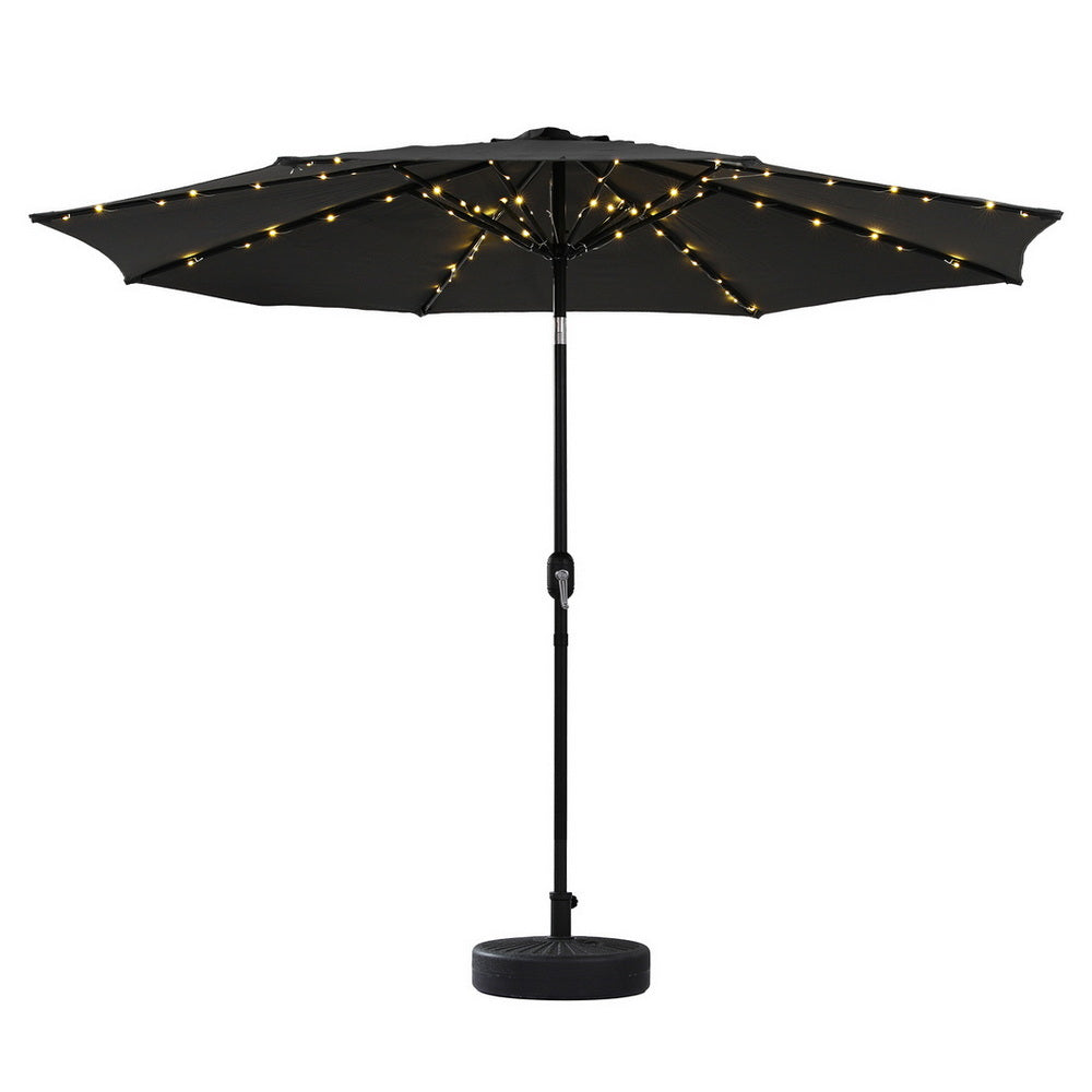Instahut Outdoor Umbrella 2.9m Market Umbrella with Base String Light Black-Home & Garden > Shading > Umbrellas & Sunshades-PEROZ Accessories
