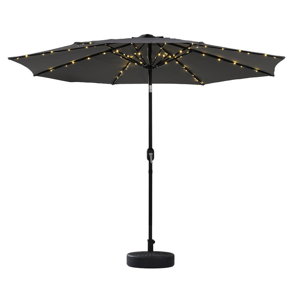 Instahut Outdoor Umbrella 2.9m Market Umbrella with String Light Tilt Charcoal Shade-Home & Garden > Shading > Umbrellas & Sunshades-PEROZ Accessories