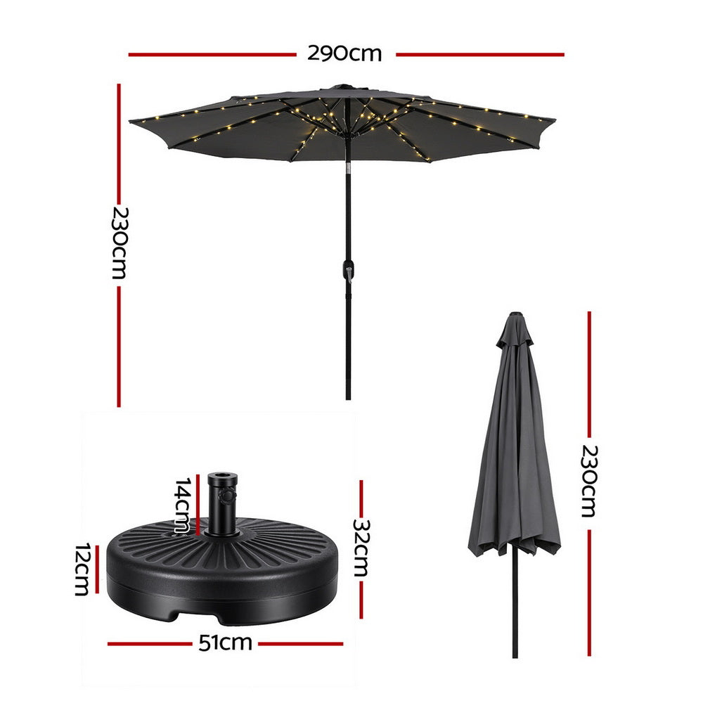 Instahut Outdoor Umbrella 2.9m Market Umbrella with String Light Tilt Charcoal Shade-Home & Garden > Shading > Umbrellas & Sunshades-PEROZ Accessories