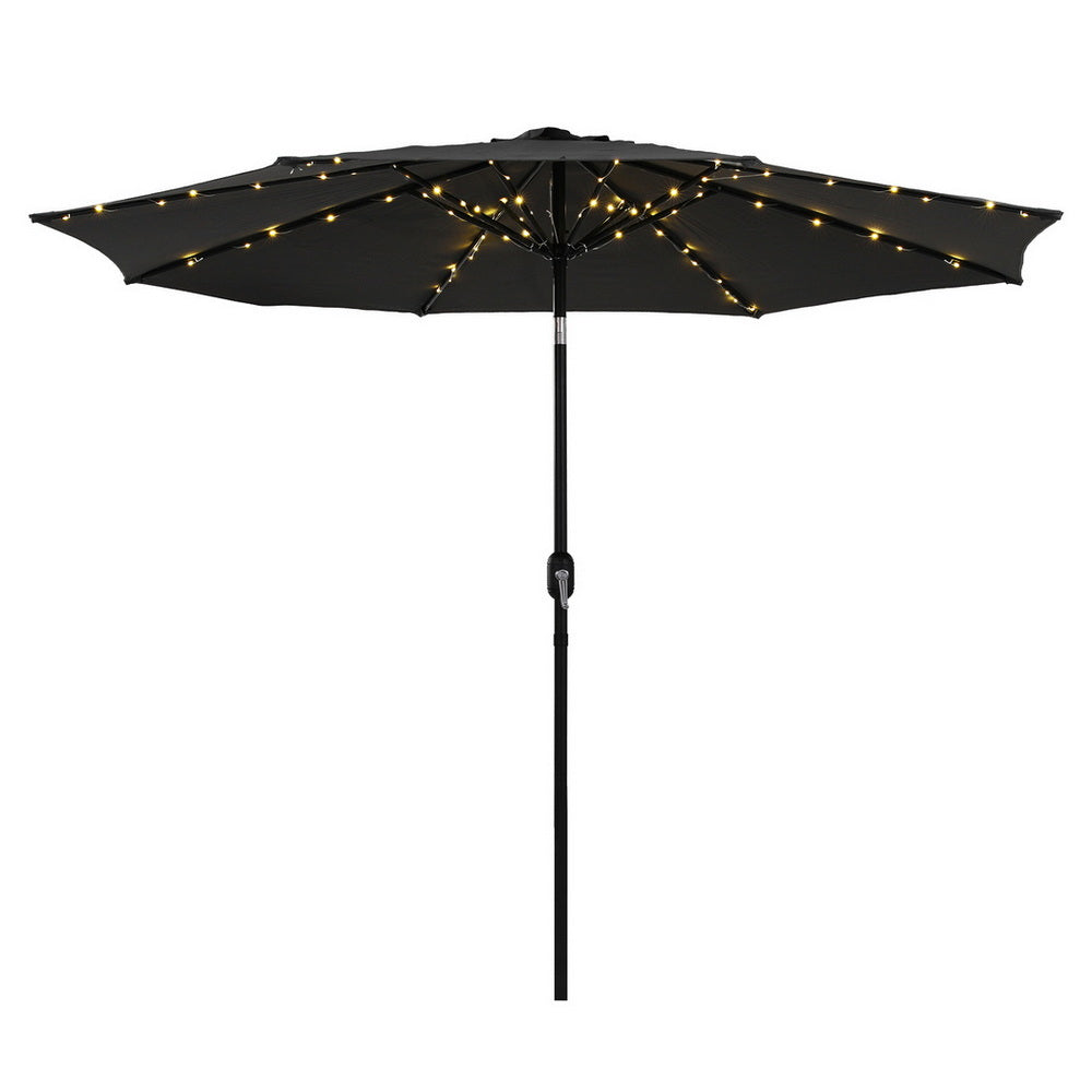 Instahut Outdoor Umbrella 2.9m Market Umbrella with String Light Tilt Black-Home & Garden > Shading > Umbrellas & Sunshades-PEROZ Accessories