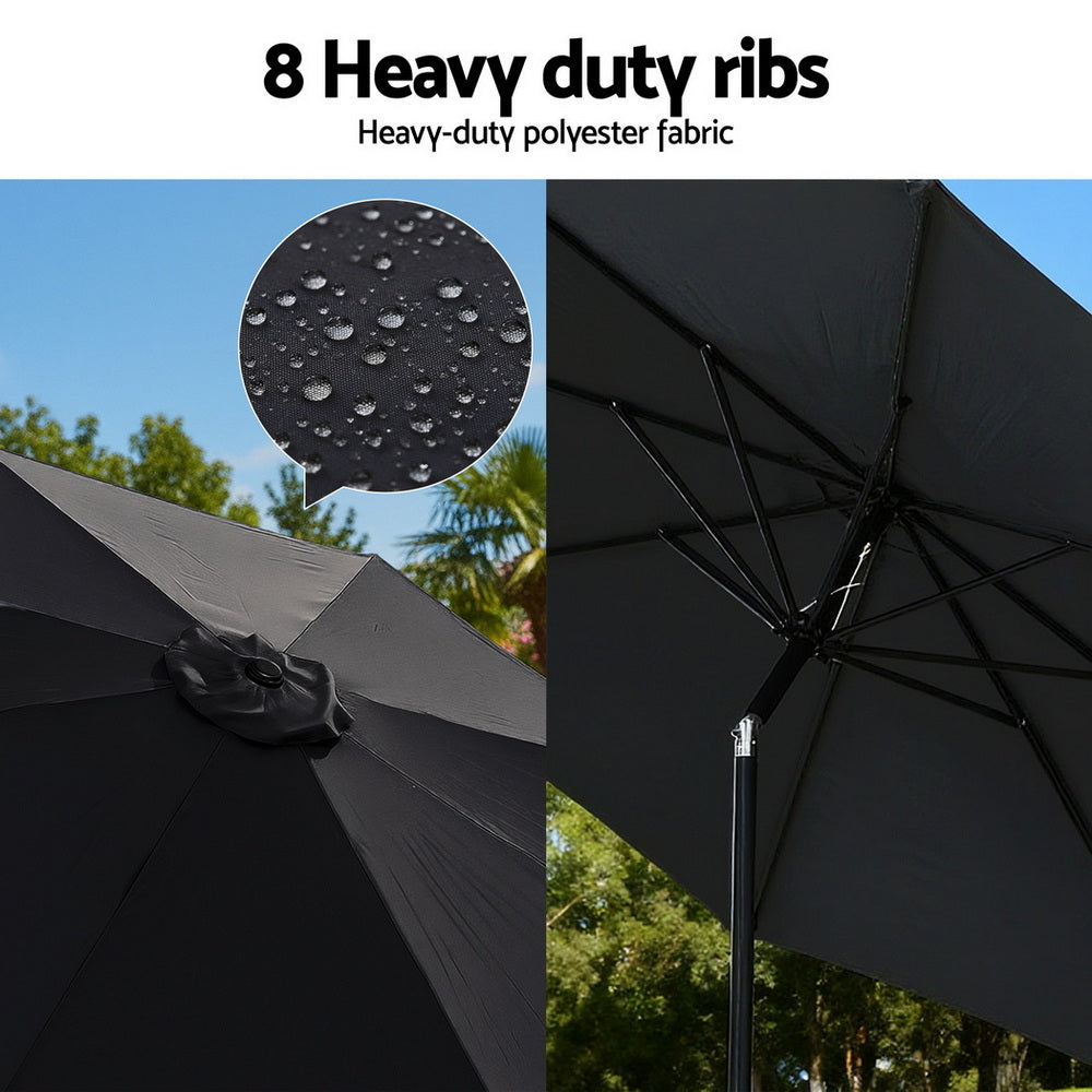 Instahut Outdoor Umbrella 2.9m Market Umbrella with String Light Tilt Black-Home & Garden > Shading > Umbrellas & Sunshades-PEROZ Accessories
