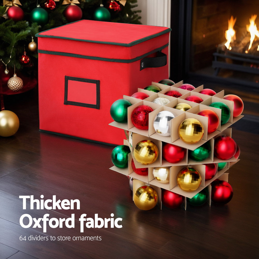 Jingle Jollys Christmas Baubles Storage Box 64 Dividers Xmas Ornaments Container-Occasions > Christmas > Christmas Decorations-PEROZ Accessories