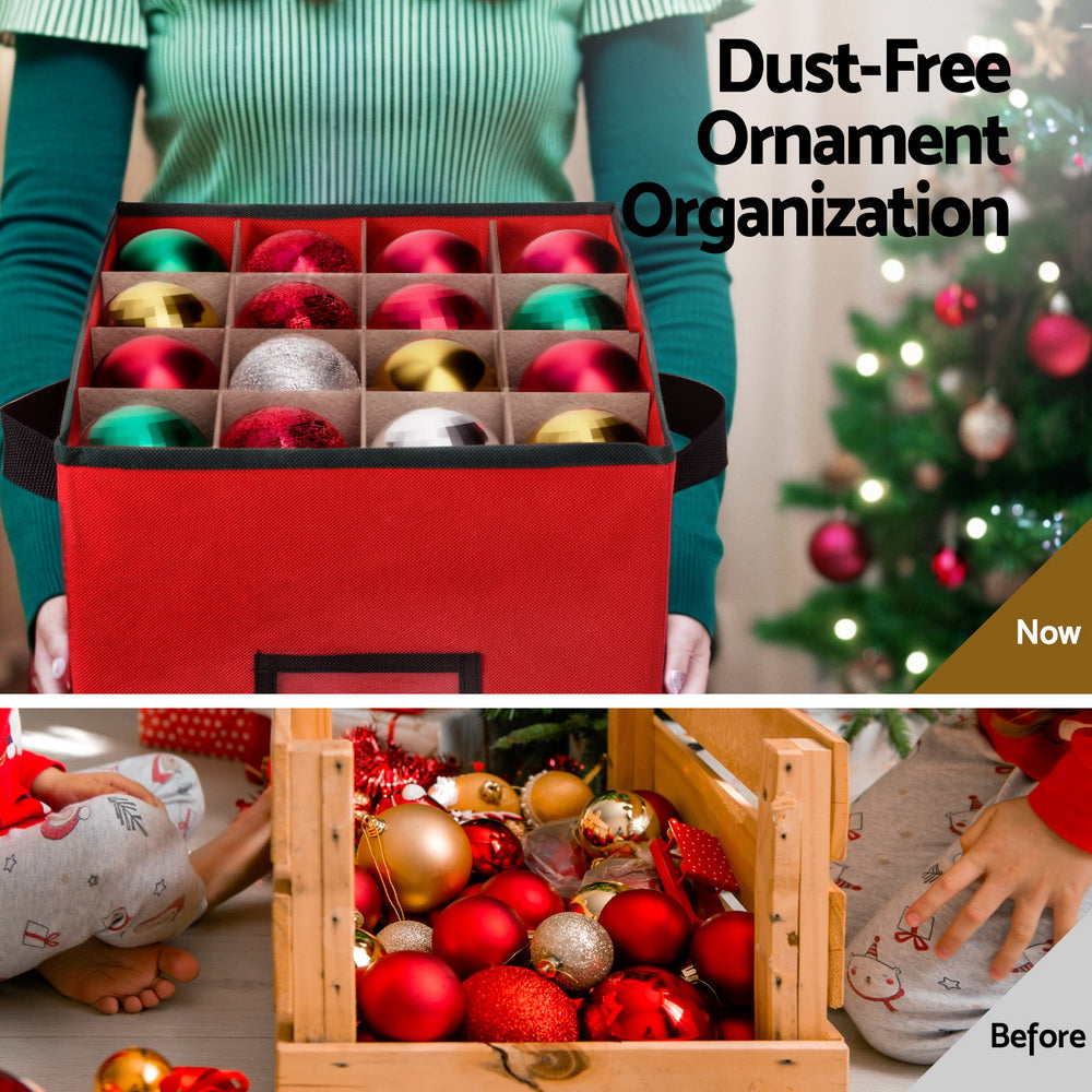 Jingle Jollys Christmas Baubles Storage Box 64 Dividers Xmas Ornaments Container-Occasions > Christmas > Christmas Decorations-PEROZ Accessories