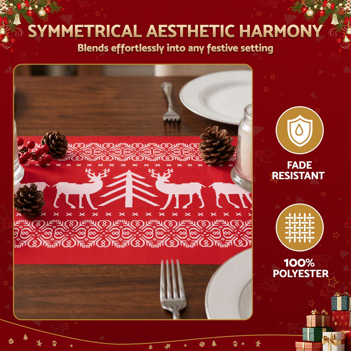 Jingle Jollys Christmas Table Runner Reindeers 270x28CM Dining Party Decor Red-Occasions > Christmas > Christmas Decorations-PEROZ Accessories