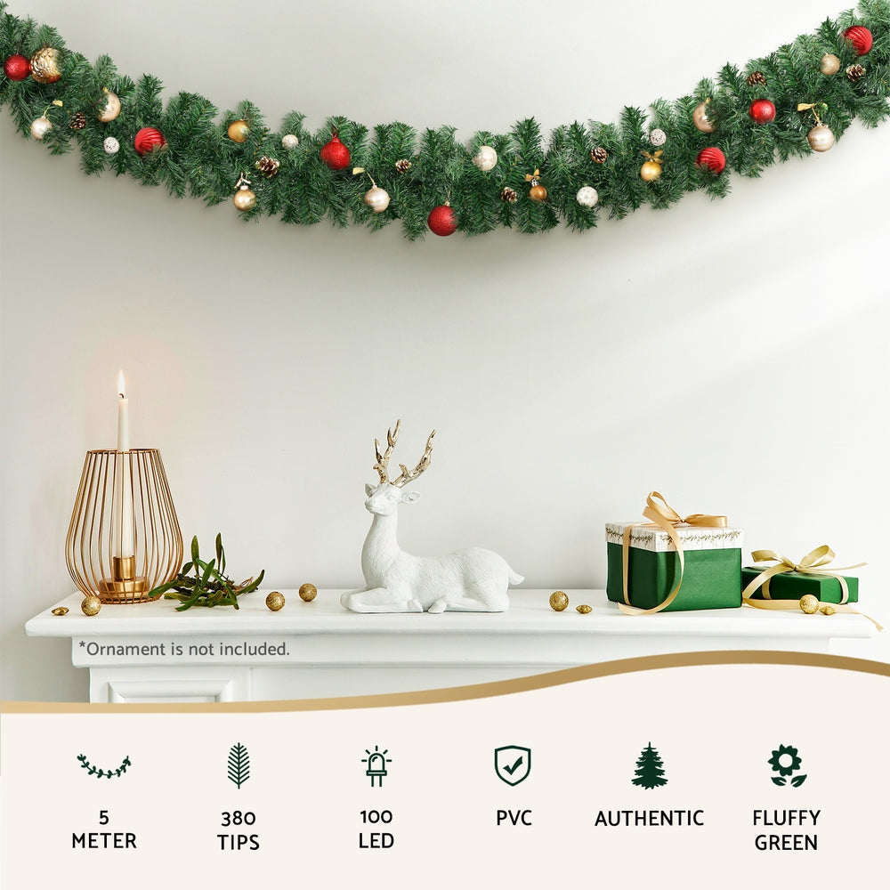 Jingle Jollys 5M Christmas Garland LED Lights Party Xmas Decorations 380 TIPS-Occasions > Christmas > Christmas Wreaths & Garlands-PEROZ Accessories