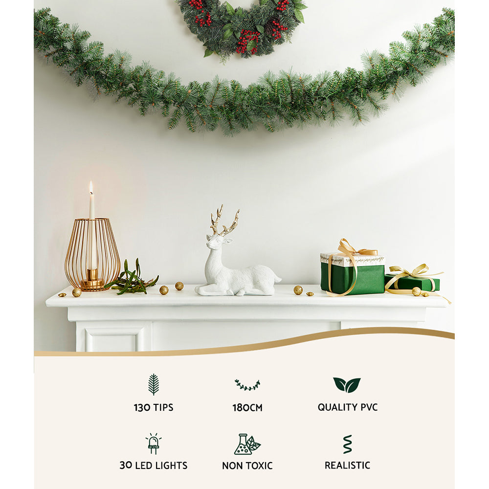 Jingle Jollys 1.8m Christmas Garland with LED lights Party Xmas Decorations-Occasions > Christmas > Christmas Wreaths & Garlands-PEROZ Accessories