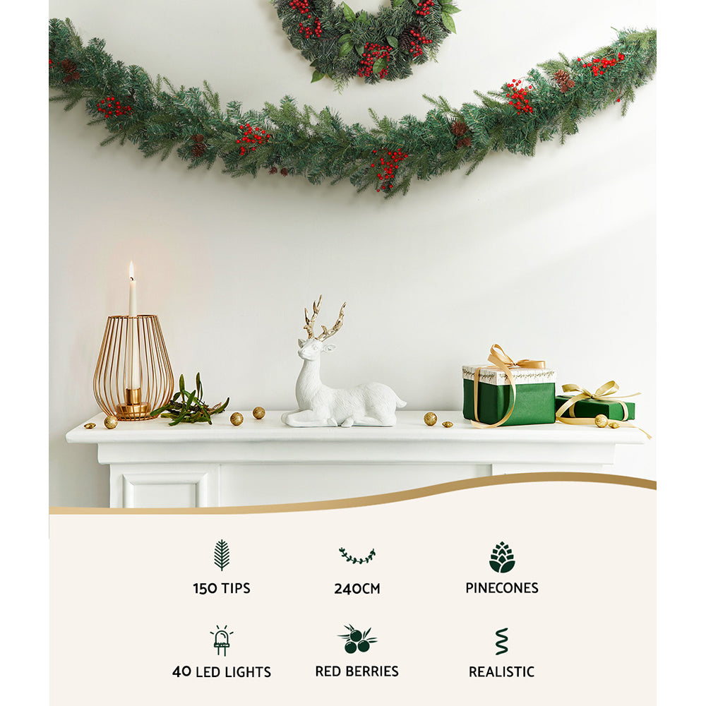 Jingle Jollys 2.4m Christmas Garland with LED Lights Decorations Xmas Party-Occasions > Christmas > Outdoor Decorations & Lights-PEROZ Accessories
