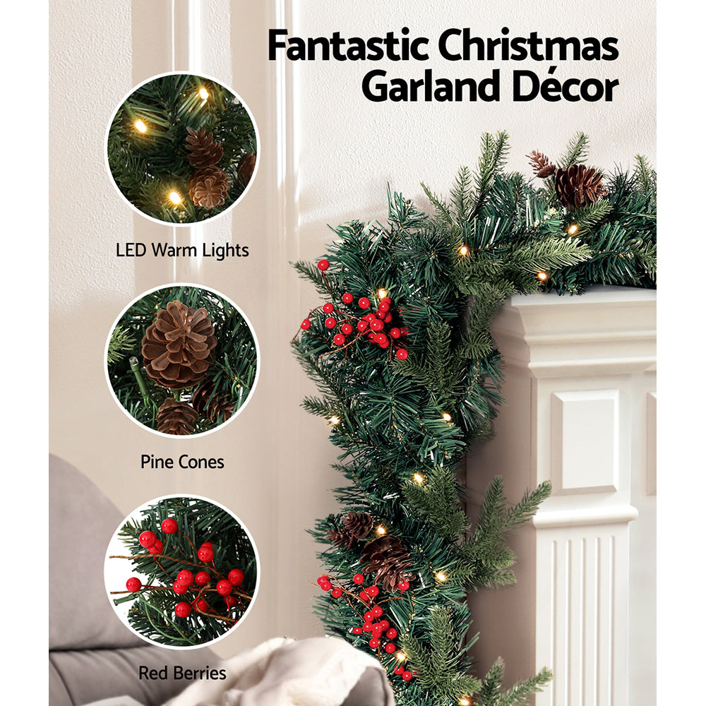 Jingle Jollys 2.4m Christmas Garland with LED Lights Decorations Xmas Party-Occasions > Christmas > Outdoor Decorations & Lights-PEROZ Accessories